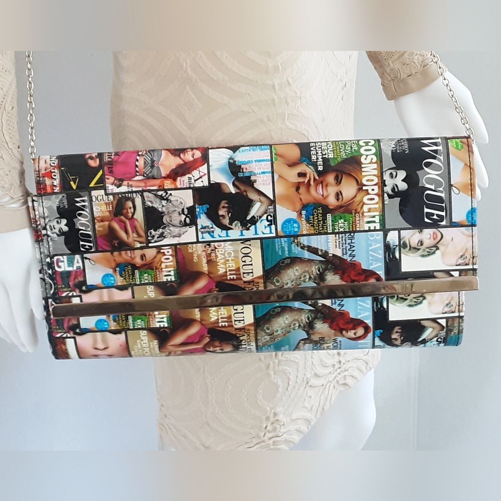 Celebrity High Fashion Magazine Cover Vinyl Envelope Clutch Crossbody - …
